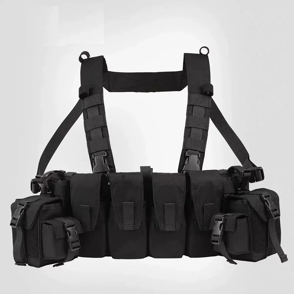 Chest rig tactique léger 500D avec harnais H et 4 poches chargeur
