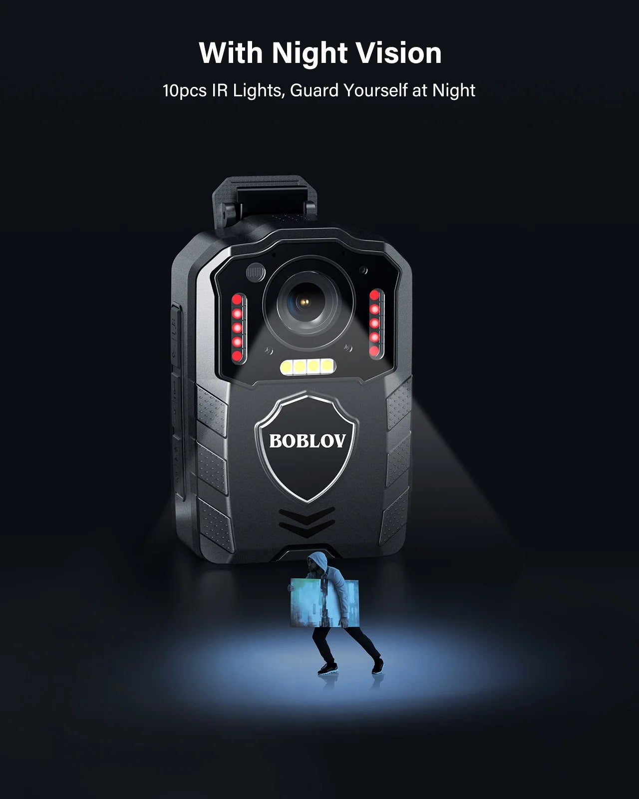 BOBLOV KJ25 Caméra Corporelle 1080P – 13H Autonomie, Vision Nocturne