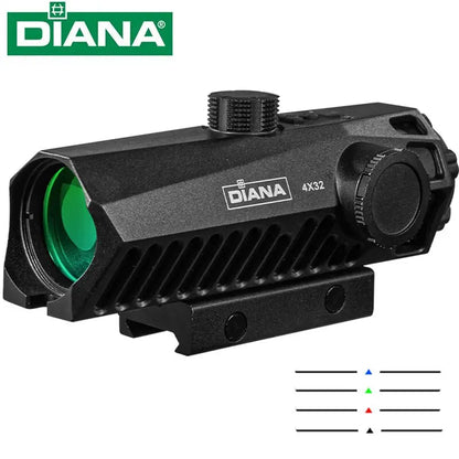 Lunette de visée DIANA 4x32 – Point rouge/vert/bleu, étanche, antibuée