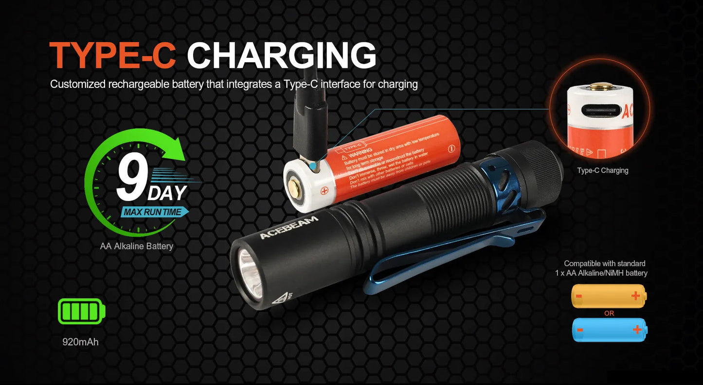 ACEBEAM pokelit AA 14500 flashlight AA torch 950 lumen Ma boutique