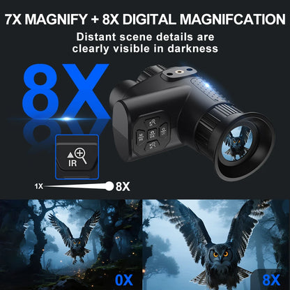 Monoculaire Vision Nocturne 4K IR 8x – Frontal, 36 MP, IP54, Infrarouge 850nm