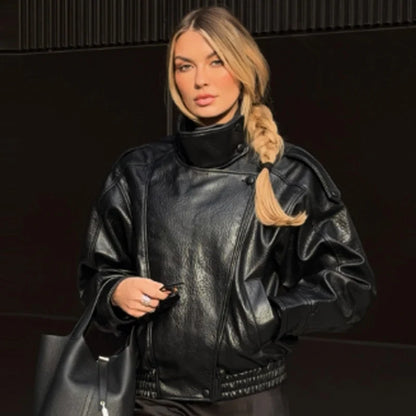 Veste Bomber Femme Similicuir – Coupe Courte Oversize, Col Montant, Fermeture Éclair | High Street Toutes Saisons | XS à L | 3 Coloris - BLACKBEARD OUTDOOR INDUSTRIES