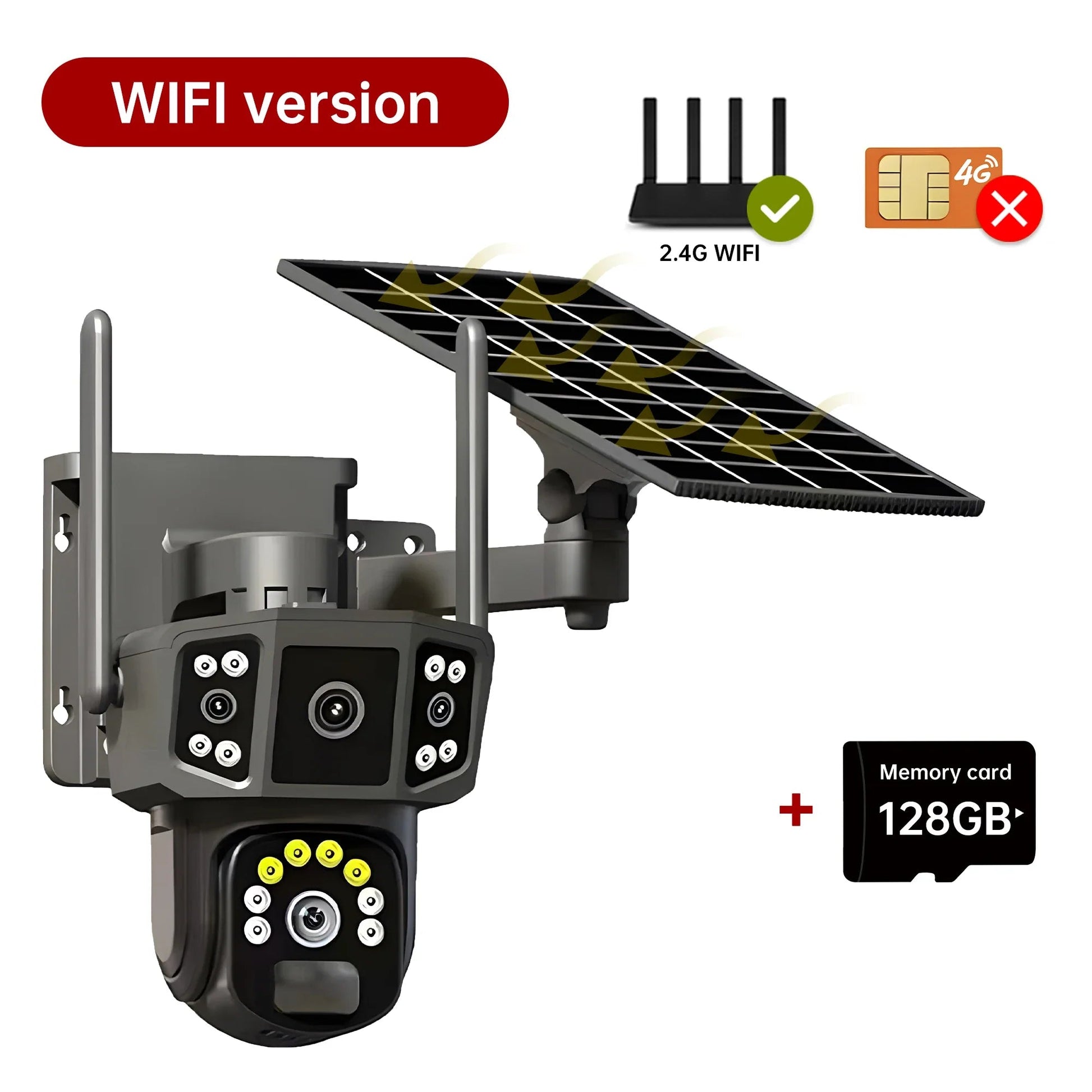 Caméra de Surveillance Extérieure Solaire 4G / WiFi – 8MP Ultra HD | Vision Nocturne Couleur | Détection de Mouvement AI | Audio Bidirectionnel | Étanche IP66 | Double Objectif Ma boutique
