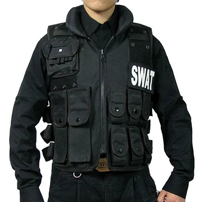Gilet tactique SWAT noir en nylon, style police et intervention