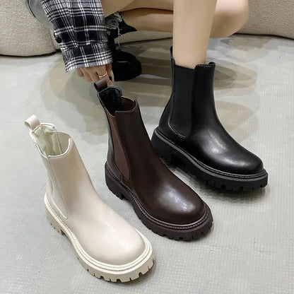 Bottines Femme Semelle Épaisse – Bottes Courtes Imperméables Automne Hiver | Confort & Style