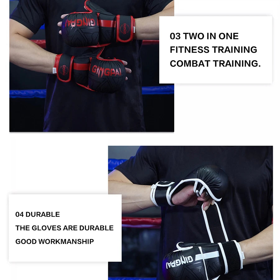Gants MMA Demi-Doigts Pro Cuir PU – Sac de Frappe / Karaté / Muay Thai – S M L Adulte & Enfant - BLACKBEARD OUTDOOR INDUSTRIES