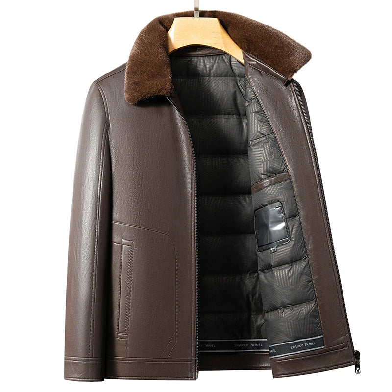 Doudoune Homme Cuir Véritable — Col Fourrure Vison, 90% Duvet Canard Blanc | M à 4XL - BLACKBEARD OUTDOOR INDUSTRIES