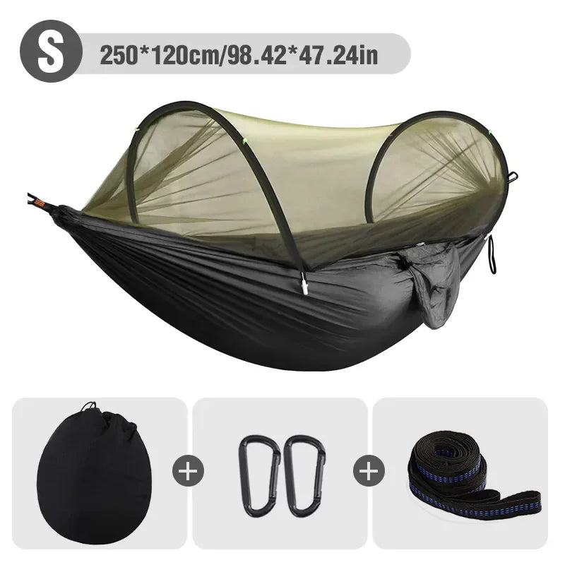 Hamac 3-en-1 Anti-Moustiques Nylon 210T – Ouverture Automatique, Camping Outdoor