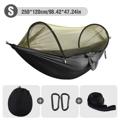 Hamac 3-en-1 Anti-Moustiques Nylon 210T – Ouverture Automatique, Camping Outdoor