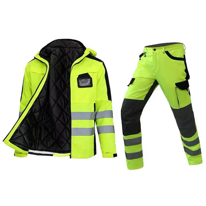 Veste et Combinaison Haute Visibilite Imperméable Bandes Reflechissantes – Tenue de Securite Professionnelle Hiver pour Agents de Securite, Gardiens et Personnel de Terrain (S a XXXL, Orange / Jaune)