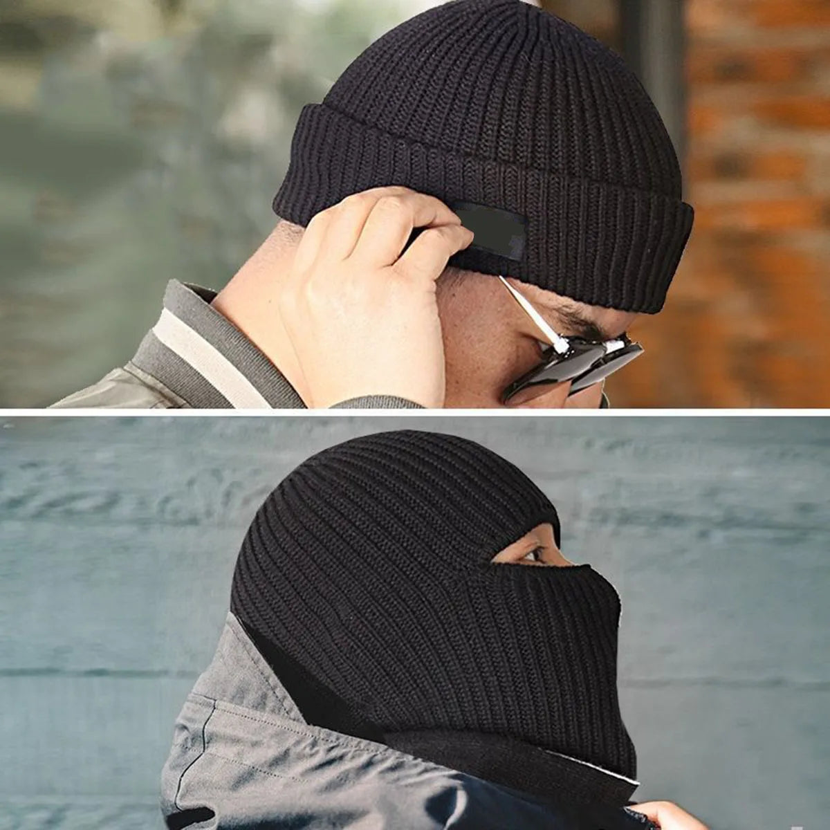 Bonnet Cagoule 2-en-1 Tricot Hiver – Masque Visage Ski Cyclisme Tactique