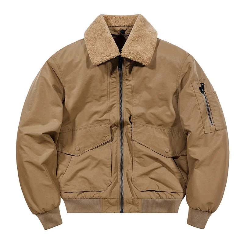 Men's Casual Thickened Cotton Jacket Removable Fur Collar Autumn Winter Warm Stand Collar Looseness Style Chinese Origin BLACKBEARD OUTDOOR INDUSTRIES