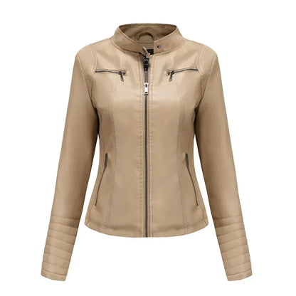 Veste Simili Cuir Moto Femme – 6 Coloris, Col Montant Zip, Printemps Automne