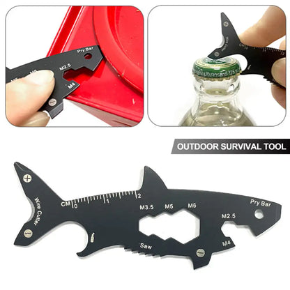 Outil Multifonction 15 en 1 Forme de Requin - Porte-Clés Ouvre-Bouteille et Tournevis