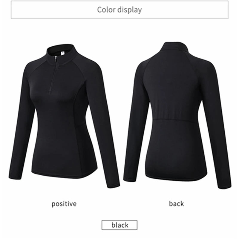 Top Sport Femme Manches Longues – Col Montant Yoga Fitness Running