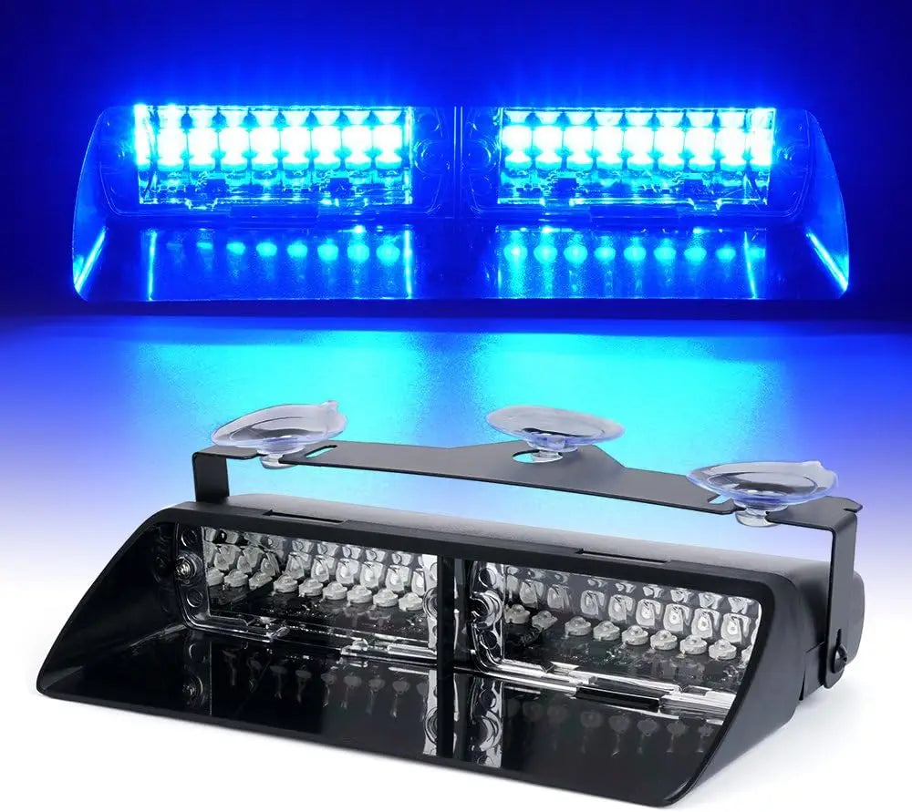 Feux Stroboscopiques LED Police – Barre Lumineuse d'Urgence 16 LED Pare-Brise 12V | 18 Modes Flash - BLACKBEARD OUTDOOR INDUSTRIES
