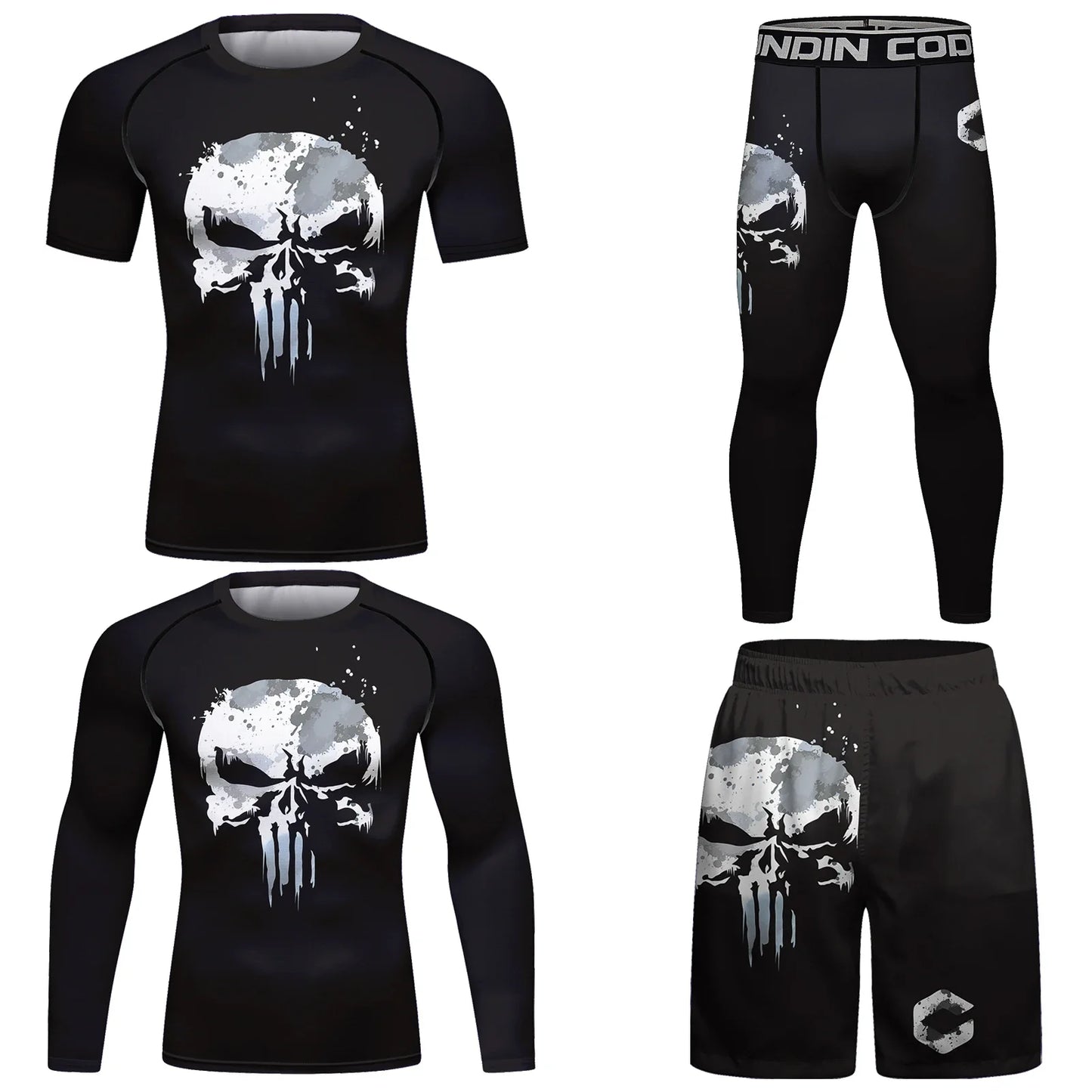 Ensemble T-shirt et Pantalon MMA Jiu Jitsu Skull pour Homme – Rashguard BJJ, Grappling Brésilien, Shorts MMA, Vêtements de Gym, Gi de Boxe, Maillots Muay Thai - BLACKBEARD OUTDOOR INDUSTRIES