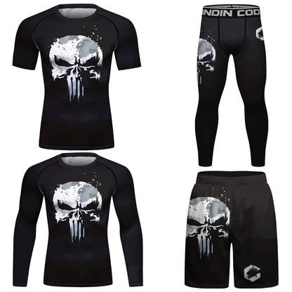 Ensemble T-shirt et Pantalon MMA Jiu Jitsu Skull pour Homme – Rashguard BJJ, Grappling Brésilien, Shorts MMA, Vêtements de Gym, Gi de Boxe, Maillots Muay Thai - BLACKBEARD OUTDOOR INDUSTRIES