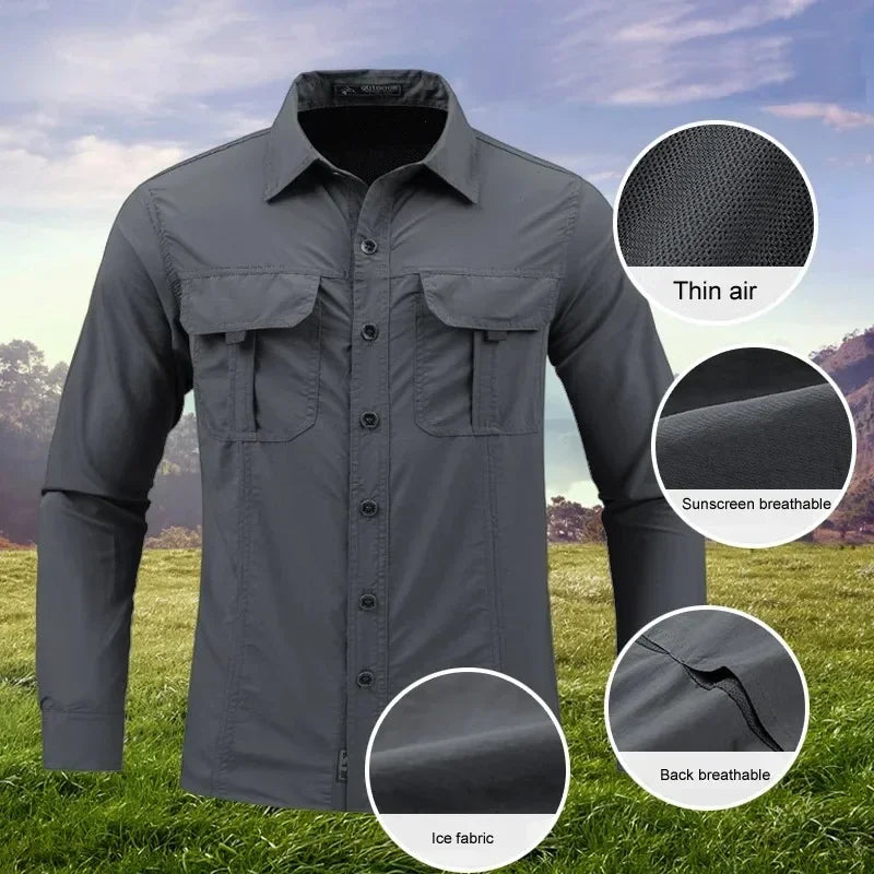 Chemise Homme à Manches Longues Léger et Séchage Rapide - Chemise Respirante de Sport et Protection Solaire pour Randonnée et Activités en Plein Air - BLACKBEARD OUTDOOR INDUSTRIES