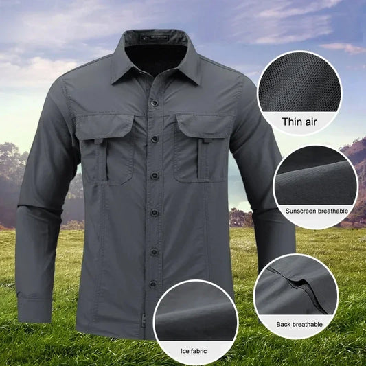 Chemise Homme à Manches Longues Léger et Séchage Rapide - Chemise Respirante de Sport et Protection Solaire pour Randonnée et Activités en Plein Air - BLACKBEARD OUTDOOR INDUSTRIES