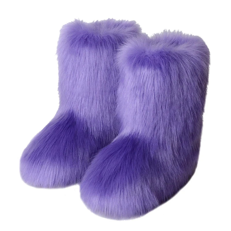 Bottes d’hiver femme fourrées en fausse fourrure