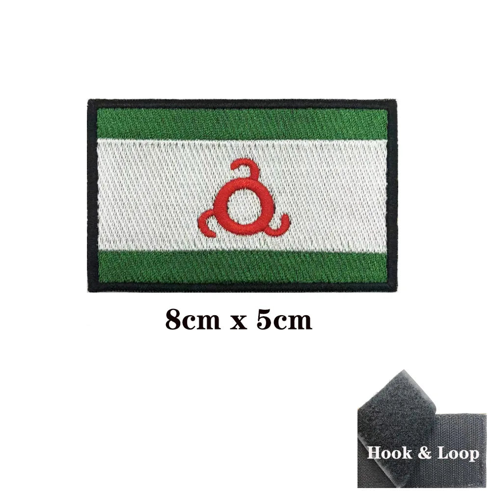 Patch Brodé Drapeau République d’Ingouchie – Thermocollant ou Velcro Hook & Loop, 8x5 cm - BLACKBEARD OUTDOOR INDUSTRIES