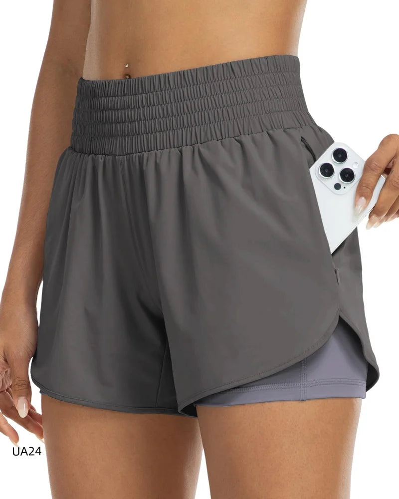 Short 2-en-1 Taille Haute Femme Séchage Rapide – Poche Zippée, Ceinture Élastique | Running, Gym, Yoga, Fitness | XS à XXL | 6 Coloris - BLACKBEARD OUTDOOR INDUSTRIES