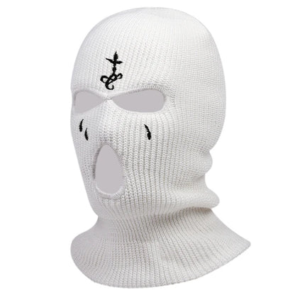 Cagoule à motifs brodés, masque chaud 3 trous pour l’hiver