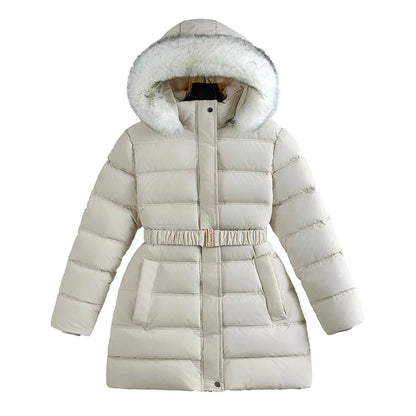 Manteau d'hiver femme matelassé à capuche et ceinture