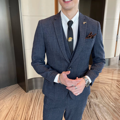 Costume 3 Pièces Homme Style Britannique Coréen Haut de Gamme à Carreaux Modifiés - Costume Élégant Business Casual avec Gilet et Pantalon BLACKBEARD OUTDOOR INDUSTRIES