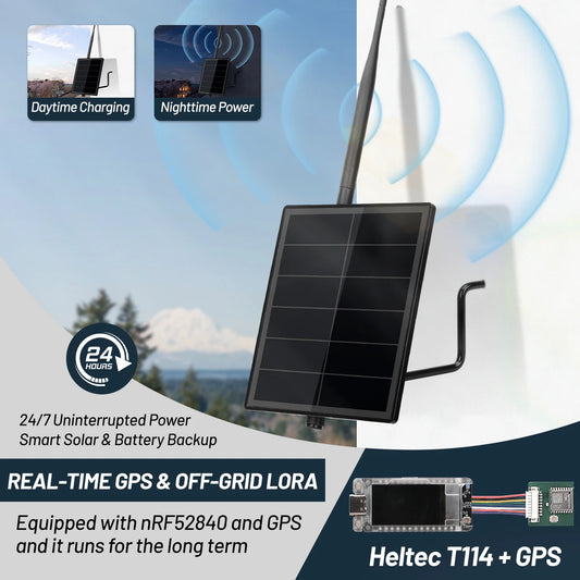 Nœud LoRa Solaire D5L – Meshtastic / Meshcore, IP66, 5W, Heltec T114, nRF52840, SX1262, GPS, 868 MHz