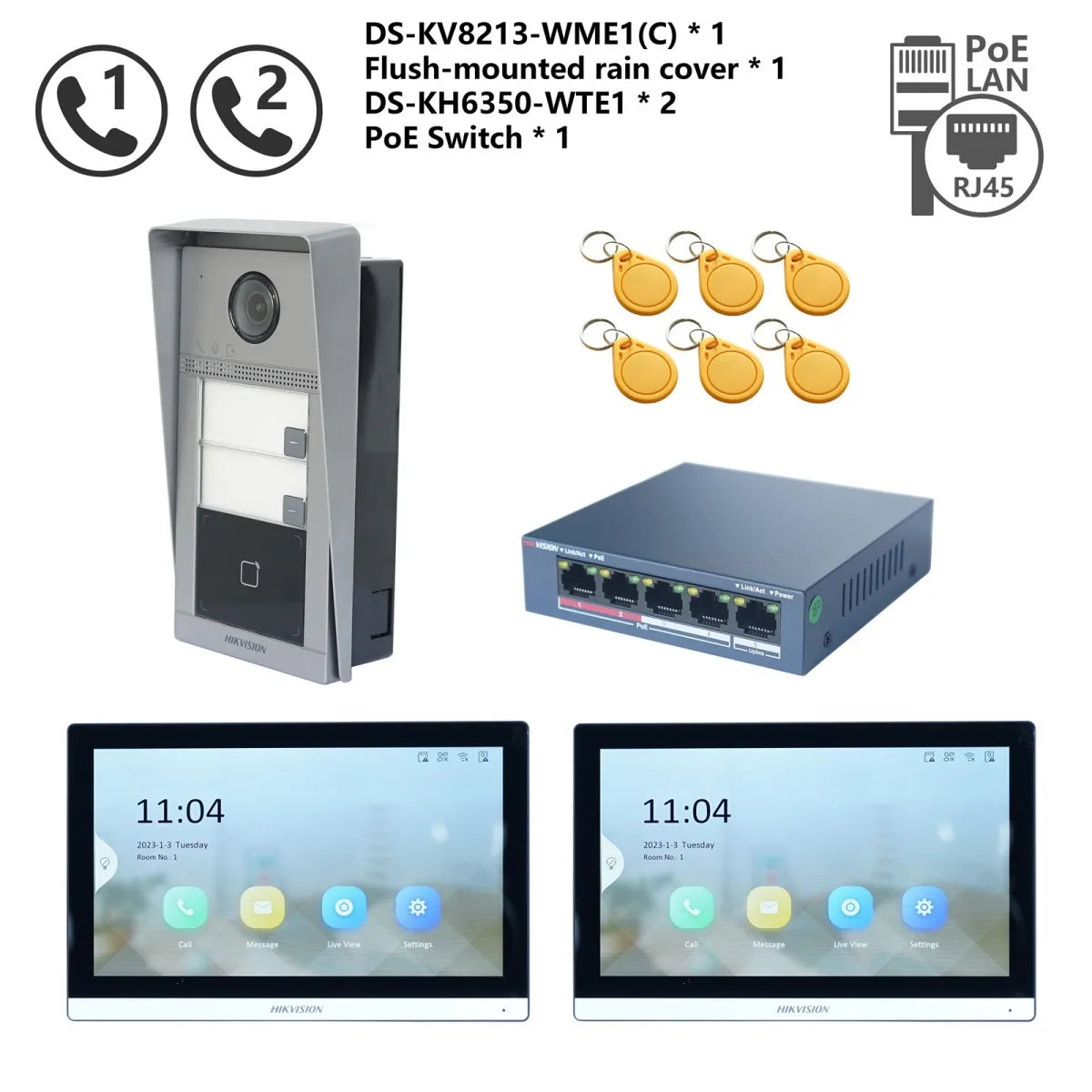 Kit Interphone Vidéo IP HIKVISION DS-KV8113-WME1(C) + DS-KH6350-WTE1 + Switch PoE - BLACKBEARD OUTDOOR INDUSTRIES