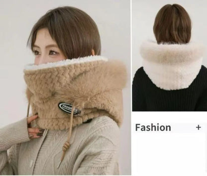 Bonnet Femme Thermique avec Écharpe Intégrée - Protection Oreilles et Cou Hiver