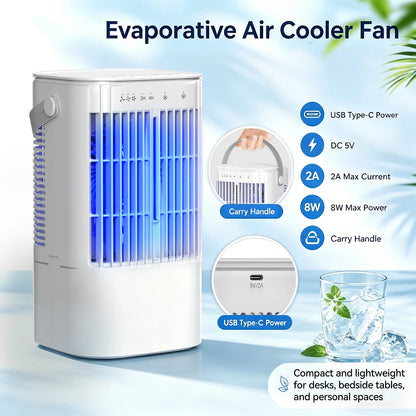 Ventilateur Portable USB avec Veilleuse 7 Couleurs – 900ml, Salon & Chambre