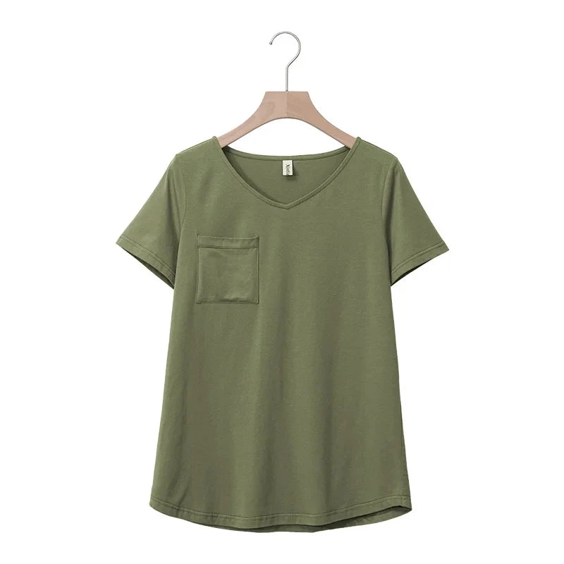 T-Shirt Femme Grande Taille Col V – Coton Oversize Casual Été - BLACKBEARD OUTDOOR INDUSTRIES