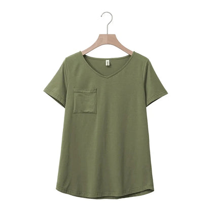 T-Shirt Femme Grande Taille Col V – Coton Oversize Casual Été - BLACKBEARD OUTDOOR INDUSTRIES