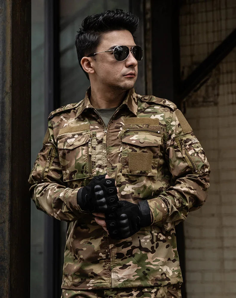 Set de Vêtements Tactiques BDU - Chemise et Pantalon Camouflage pour Entraînement en Plein Air, Randonnée, Chasse, Airsoft, Sniper, Combat, Ghillie Suit - BLACKBEARD OUTDOOR INDUSTRIES