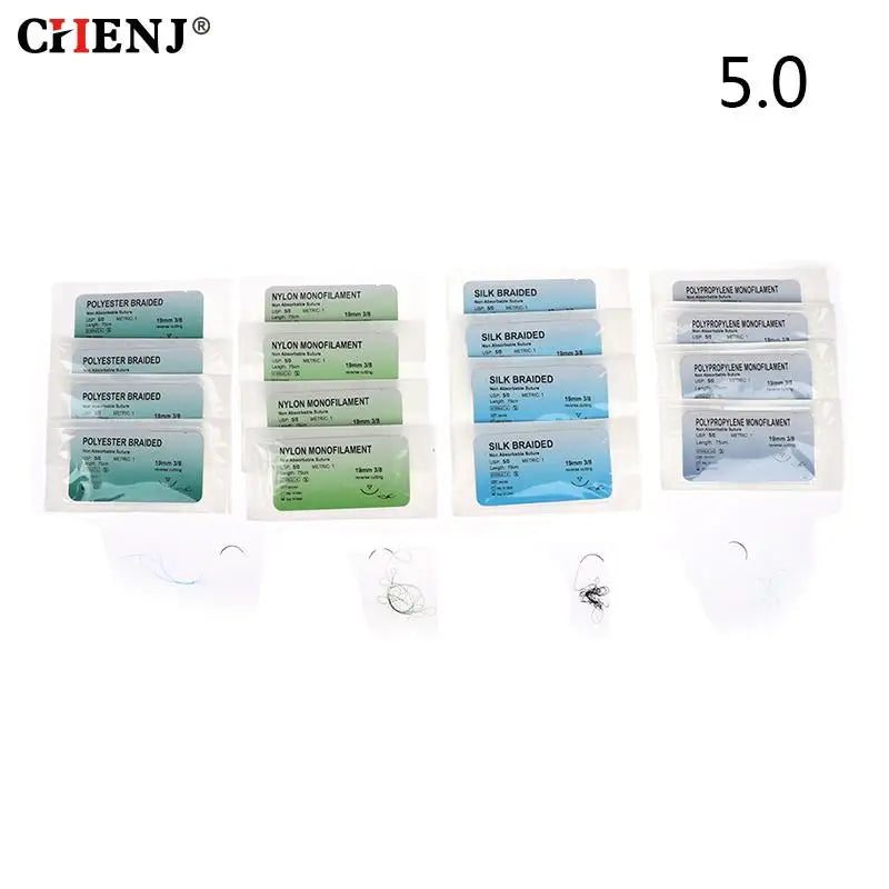 Kit Sutures Médicales 5/0 – 12 Aiguilles & Fils Entraînement Nylon Soie Polyester