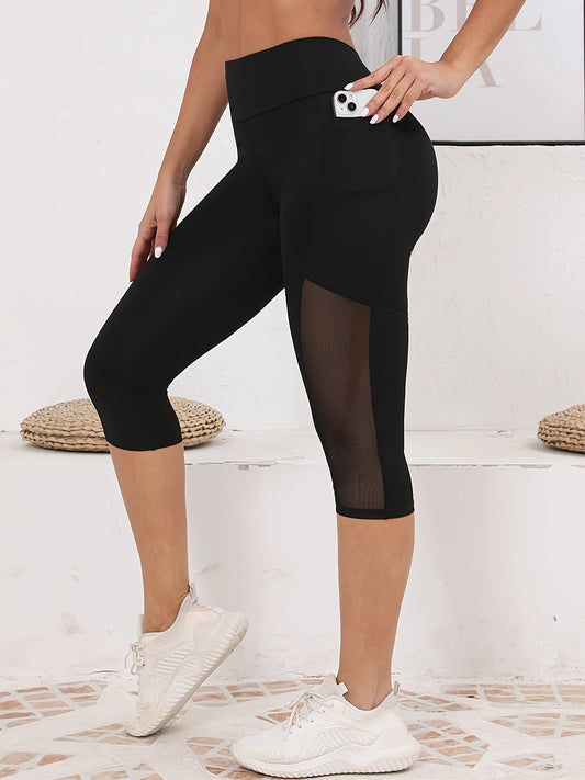 Legging de Sport Femme 3/4 Taille Haute – Poches et Empiècements en Tulle Respirant – Effet Ventre Plat - BLACKBEARD OUTDOOR INDUSTRIES