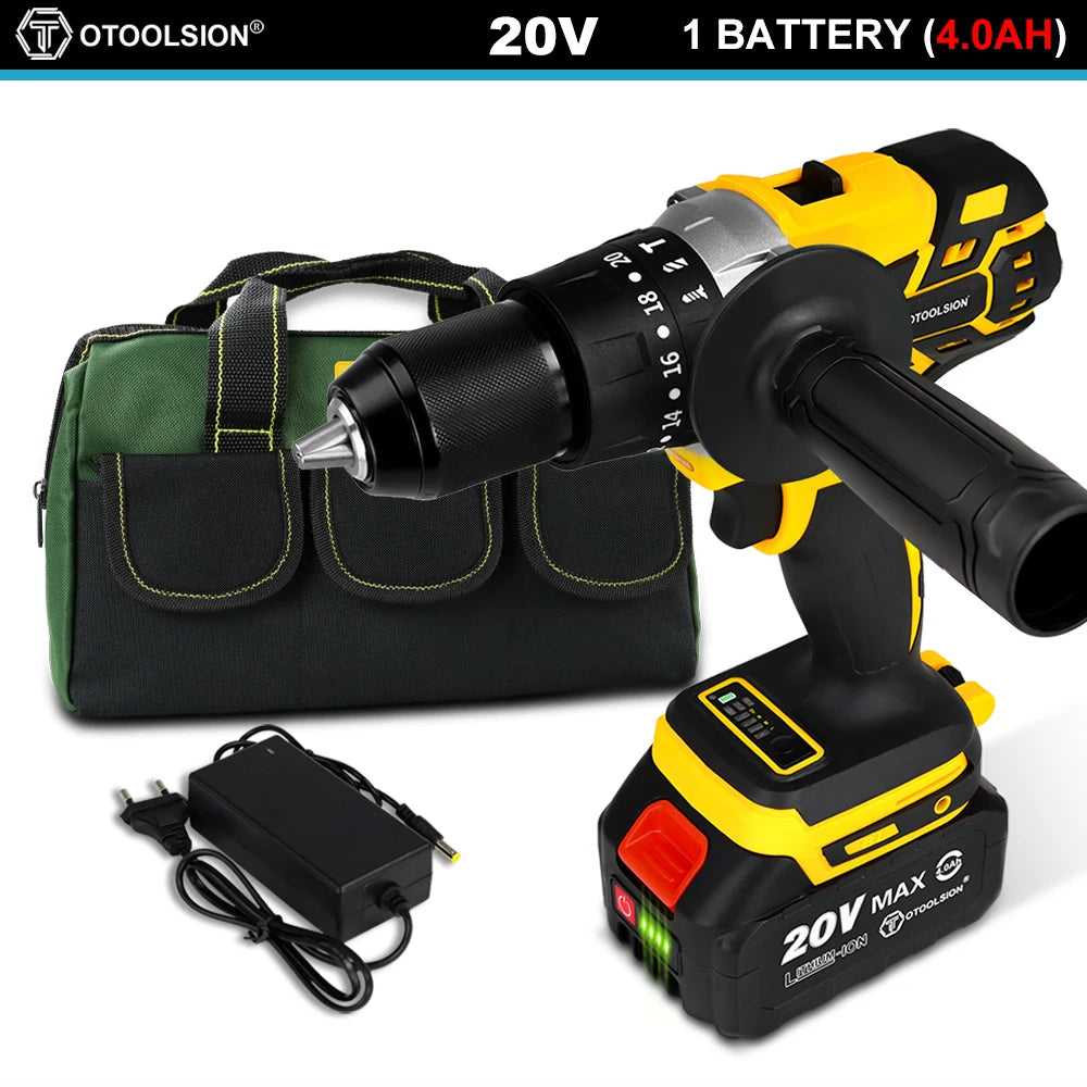 OToolsion 20V 13MM Perceuse sans fil à moteur Brushless – Visseuse à impact pour béton BLACKBEARD OUTDOOR INDUSTRIES