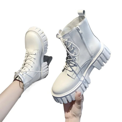 Bottines femme à lacets en simili cuir, talon compensé