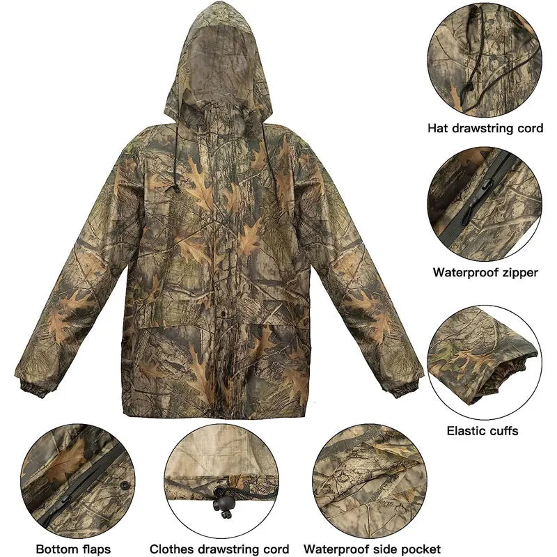 Ensemble Pluie Tactique Camouflage 2 Pièces — Poncho + Pantalon Imperméable | Chasse, Moto, Randonnée | S à XXL - BLACKBEARD OUTDOOR INDUSTRIES