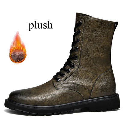 Bottes tactiques homme grande taille en cuir, hiver