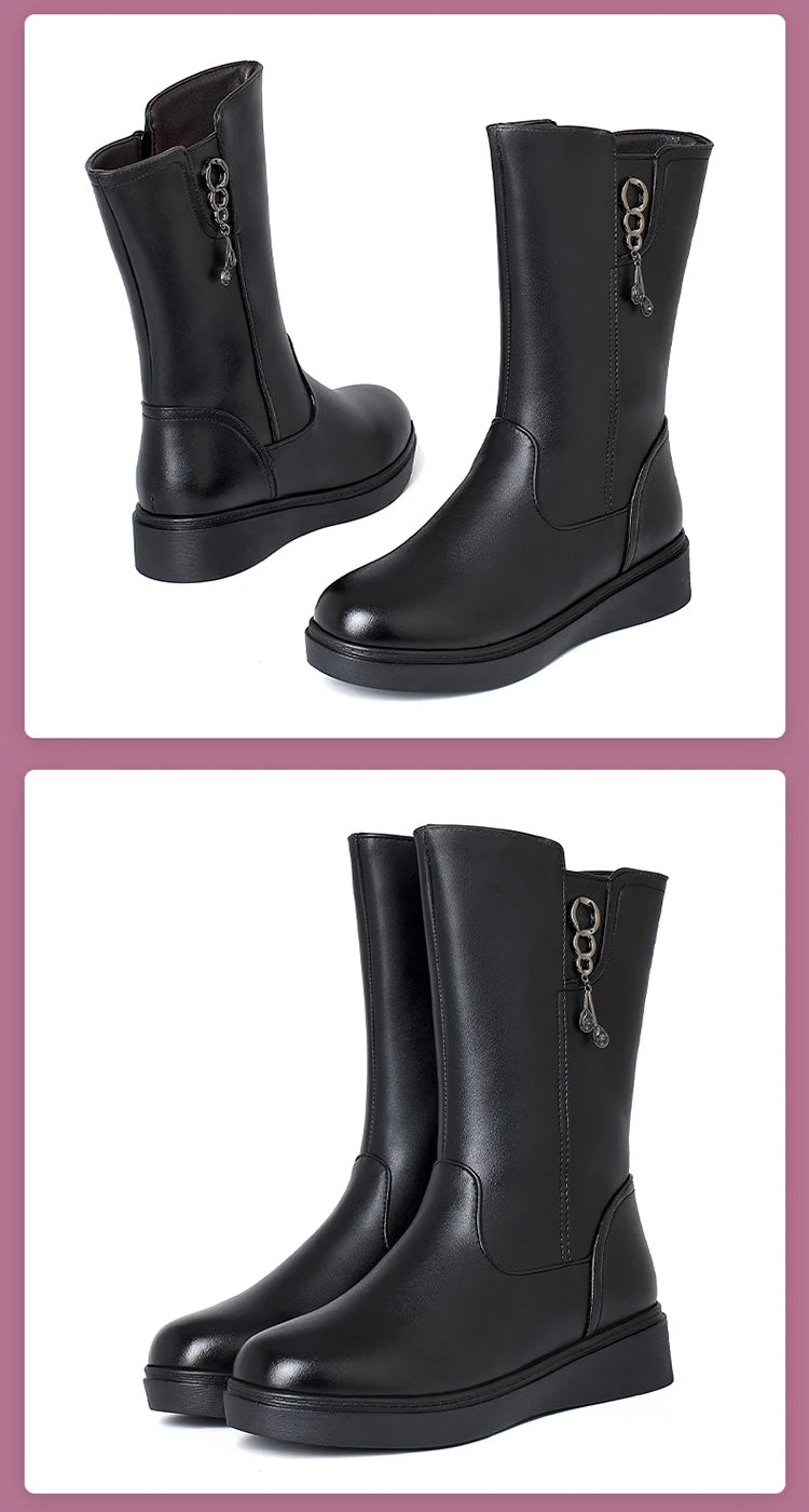 Bottes Neige Femme en Cuir – Fourrées Laine Épaisse | Confort & Chaleur | Tailles 35 à 43 - BLACKBEARD OUTDOOR INDUSTRIES