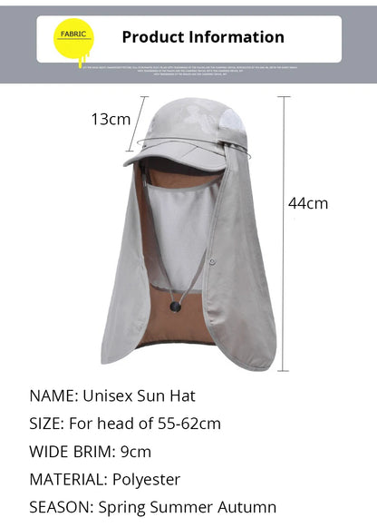 Chapeau de Protection UV d'Été – Casquette Anti-UV avec Protection du Cou et du Visage, Pliable, Séchage Rapide, Imperméable, Idéale pour Randonnée, Pêche et Activités Outdoor - BLACKBEARD OUTDOOR INDUSTRIES