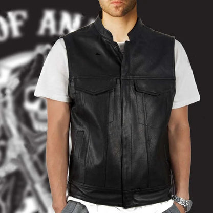 Gilet en Cuir Synthétique pour Homme - Veste en Cuir de Motard Automne Hiver avec Col Montant BLACKBEARD OUTDOOR INDUSTRIES