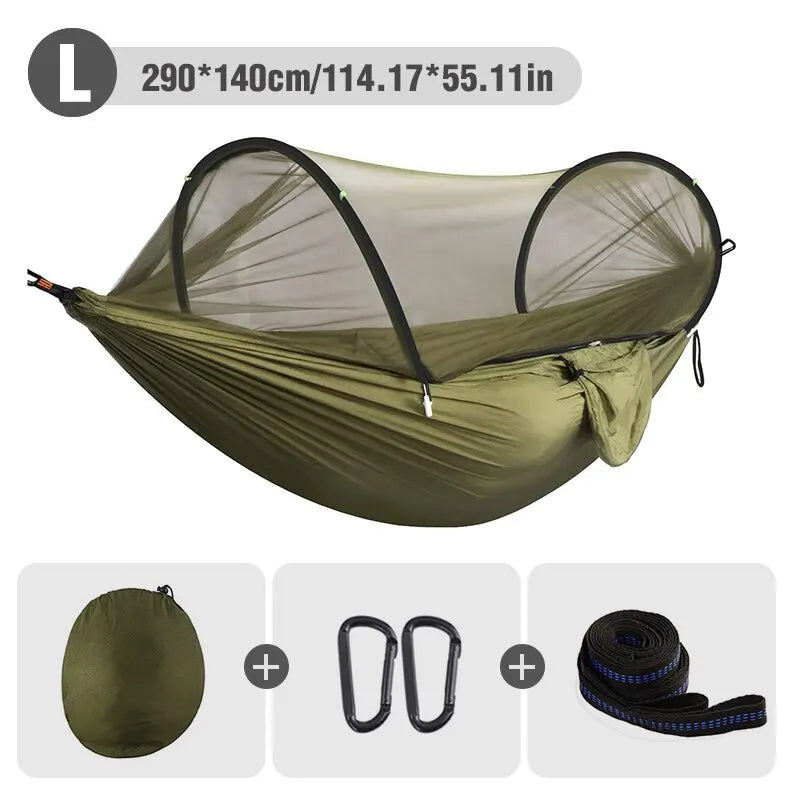 Hamac 3-en-1 Anti-Moustiques Nylon 210T – Ouverture Automatique, Camping Outdoor