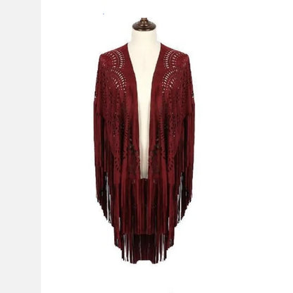 Poncho Cape Femme Bohème à Franges – Châle Vintage Floral Toutes Saisons