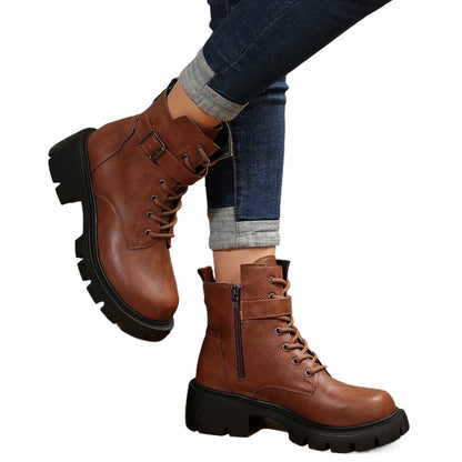 Bottines Femme à Talon Épais – Bottes Combat à Lacets & Fermeture Éclair – Style Punk Rock avec Boucle Ceinture – Pointure Jusqu’au 43 - BLACKBEARD OUTDOOR INDUSTRIES
