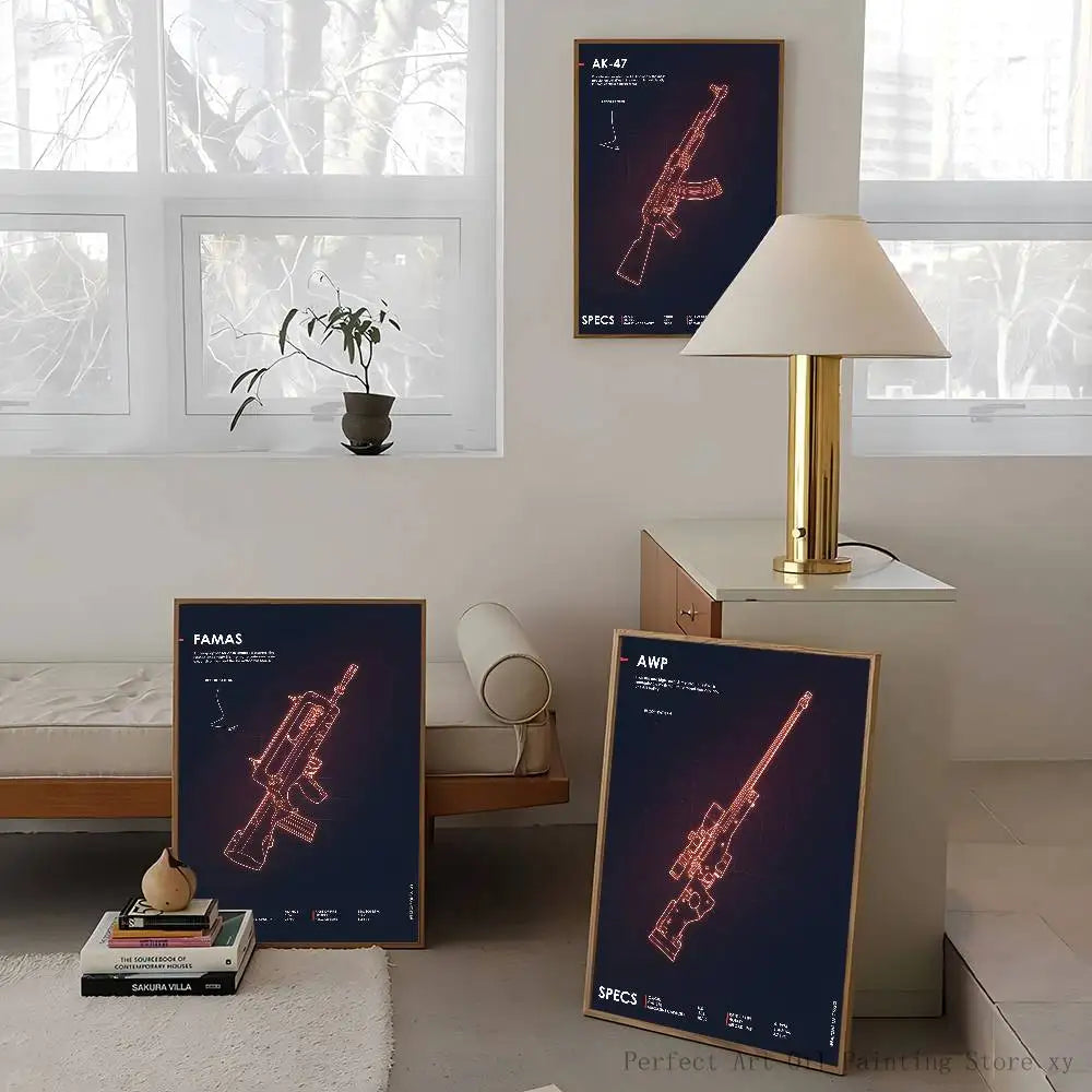 Poster Néon Armes – Affiche Murale Cool Gun Style Urbain, Décoration Salon & Chambre (Sans Cadre, Waterproof)